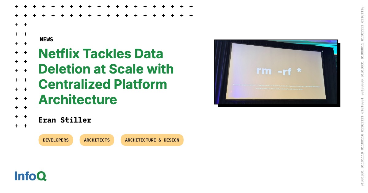 UKCOA_'s tweet card. Netflix engineers presented their architecture for a centralized data-deletion platform at QCon San Francisco, addressing a critical yet rarely discussed system design challenge. The platform manages...