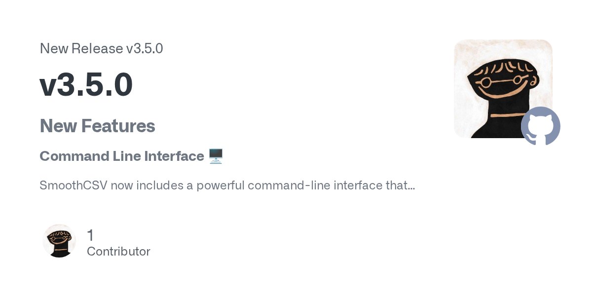 dz11's tweet card. New Features Command Line Interface 🖥️ SmoothCSV now includes a powerful command-line interface that lets you open and navigate CSV files directly from the terminal, similar to VSCode's code c...