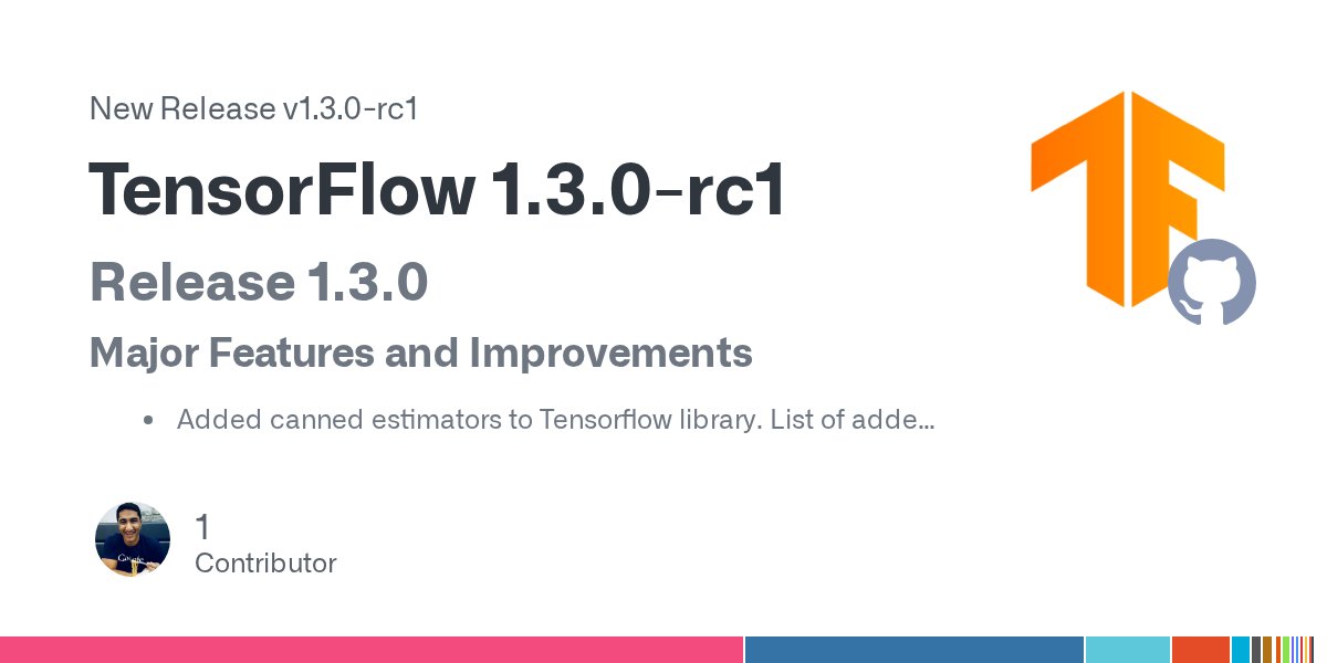 TensorFlow's tweet card. Release 1.3.0 Major Features and Improvements Added canned estimators to Tensorflow library. List of added estimators: DNNClassifier, DNNRegressor, LinearClassifer, LinearRegressor, DNNLinearCombi...