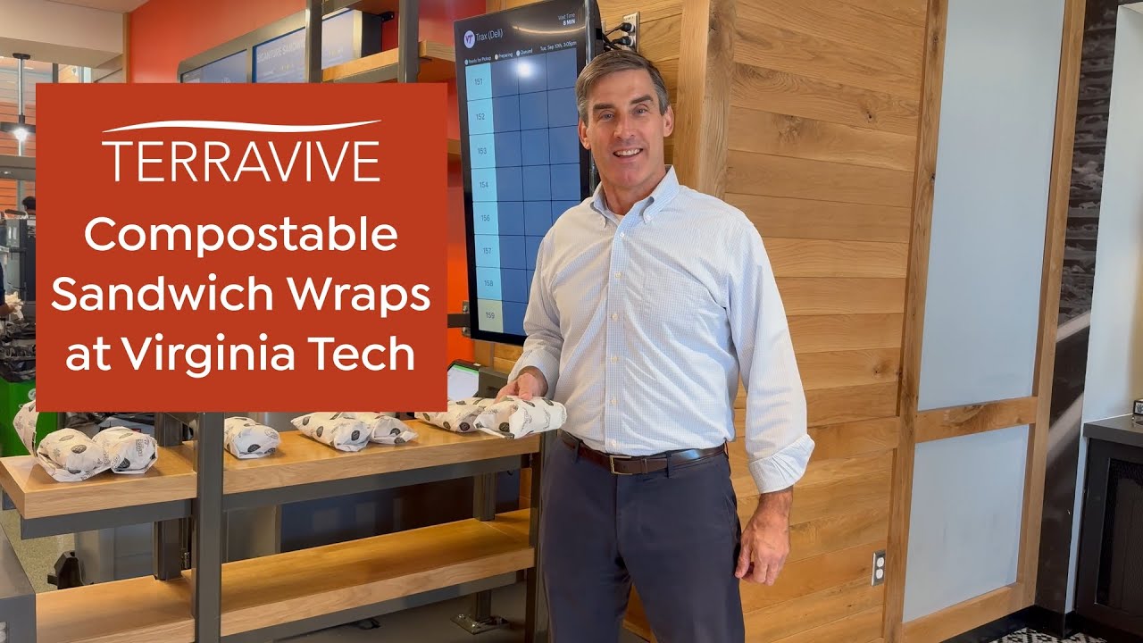 Terravive's tweet card. 100% Compostable Goodness at Virginia Tech!