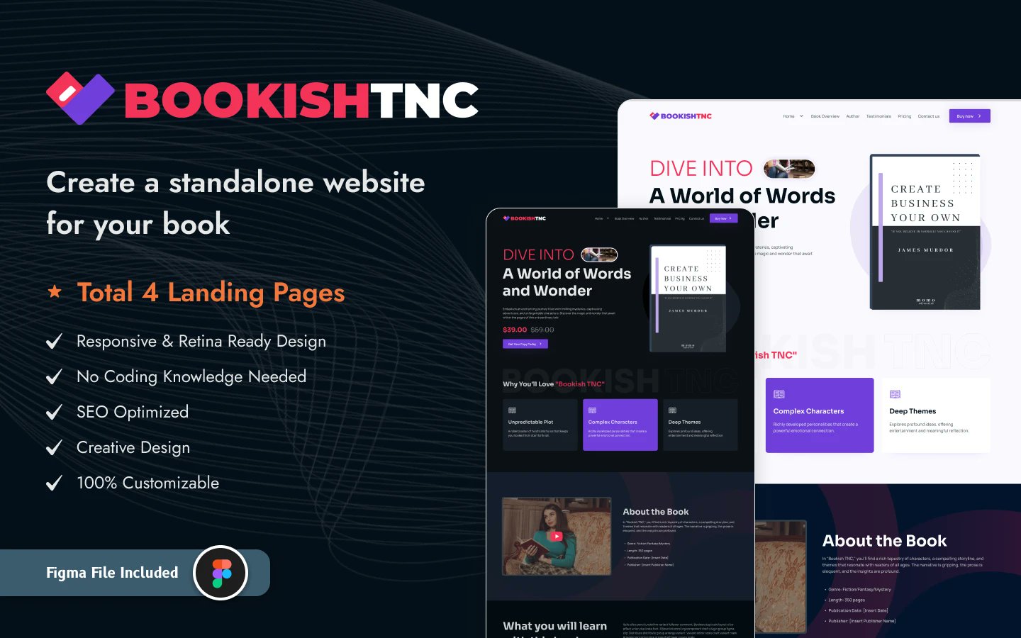 TNCFlow's tweet card. Bookish TNC is a perfect webflow template with 4 landing pages with dark variation. This is the ultimate platform for book promotion and reader engagement.