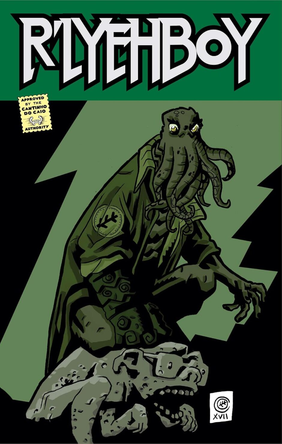 carlosmrocha's tweet card. Adquiri R’LYEHBOY na edição 2024 do FIQ, festival que considero a “Meca dos Quadrinhos”. Só pela capa, ficou claro que este gibi era uma sátira de Hellboy, misturando elementos da mitologia de H.P....