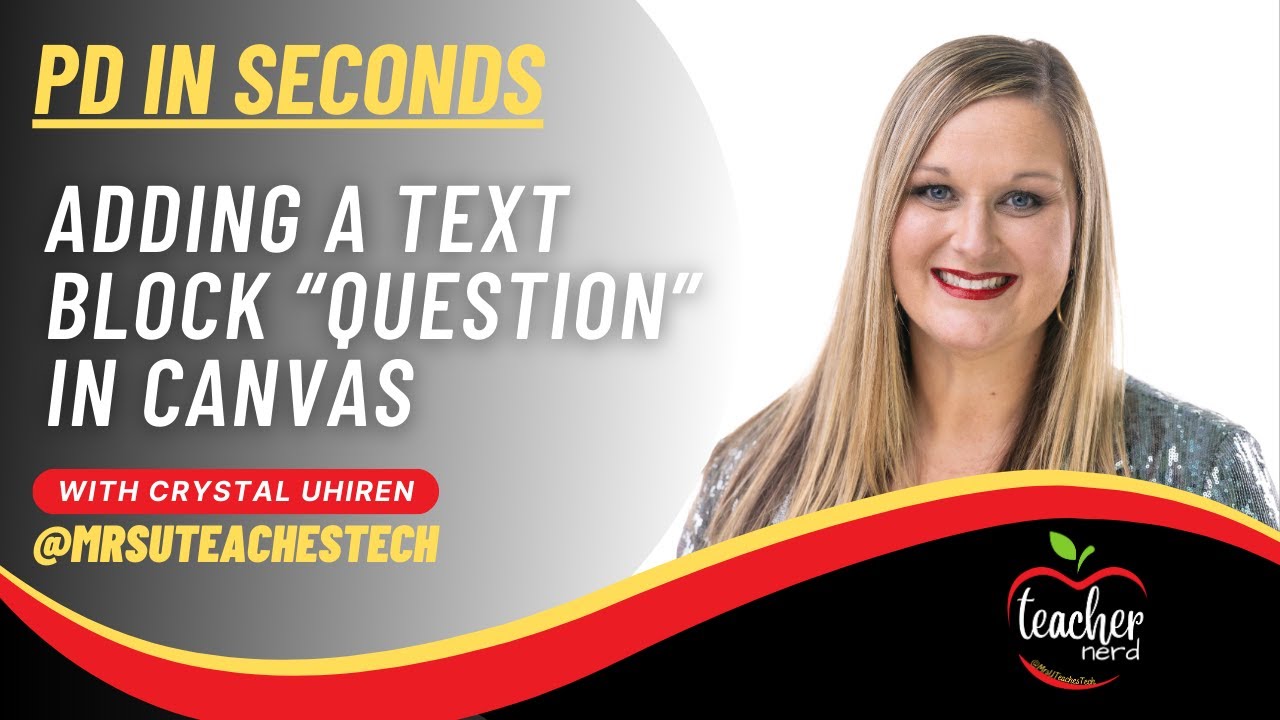 MrsUTeachesTech's tweet card. PD in Seconds: Text Block Question in Canvas