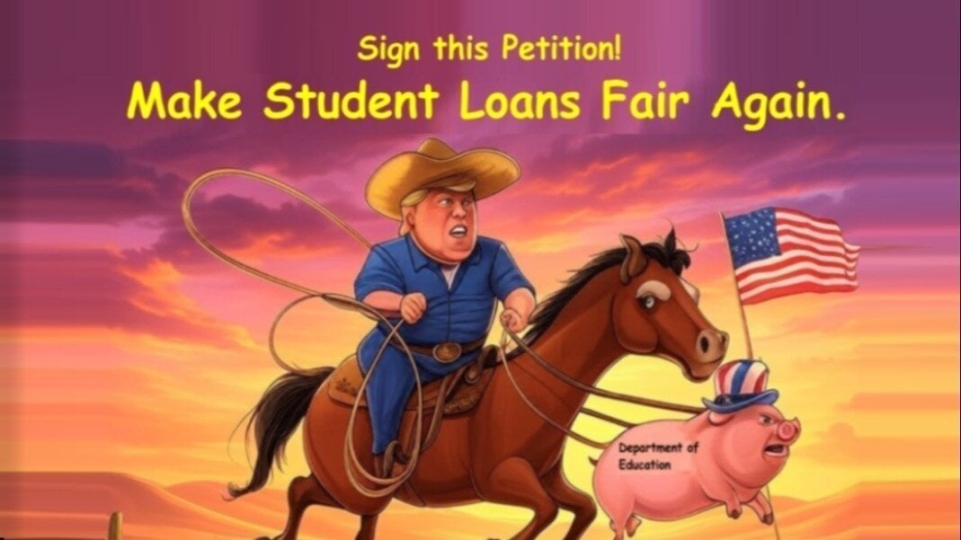Z_u_r_i_'s tweet card. President Trump: Return Bankruptcy Rights to All Student Loans.