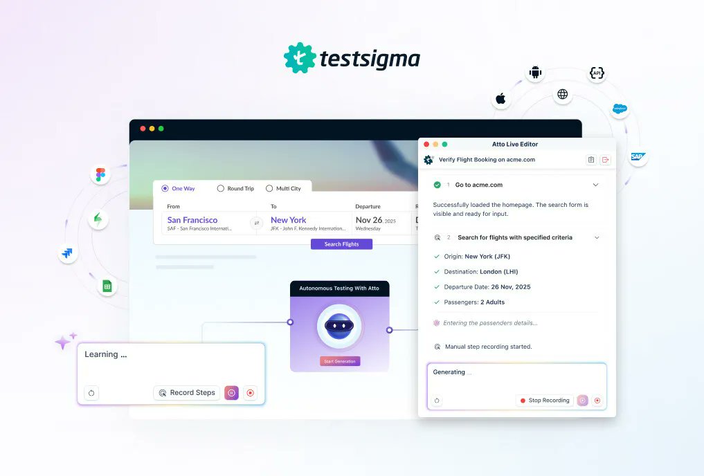 theindustrialfc's tweet card. SAN FRANCISCO Nov 20 2025 Testsigma one of the fastestgrowing AIpowered software testing platforms has introduced Atto 20 a major advancement in autonomous testing that helps QA teams keep pace with...