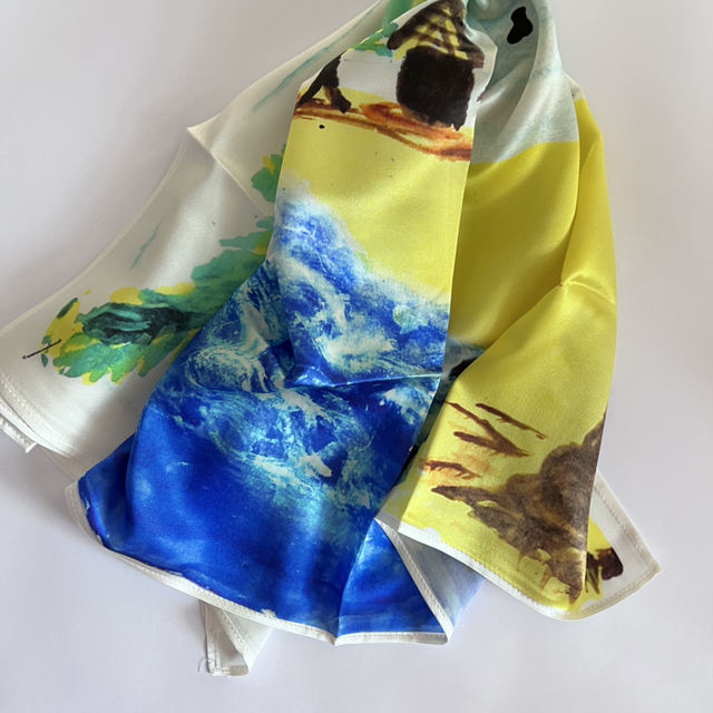 AdoleDesign's tweet card. 100% Silk Satin Bandana with Adole fisherman print 74x74cm (29x29 inches)