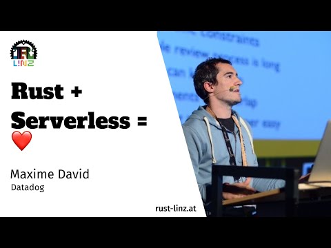rustlinz's tweet card. Rust + Serverless = LOVE - Maxime David - Rust Linz, July 2023