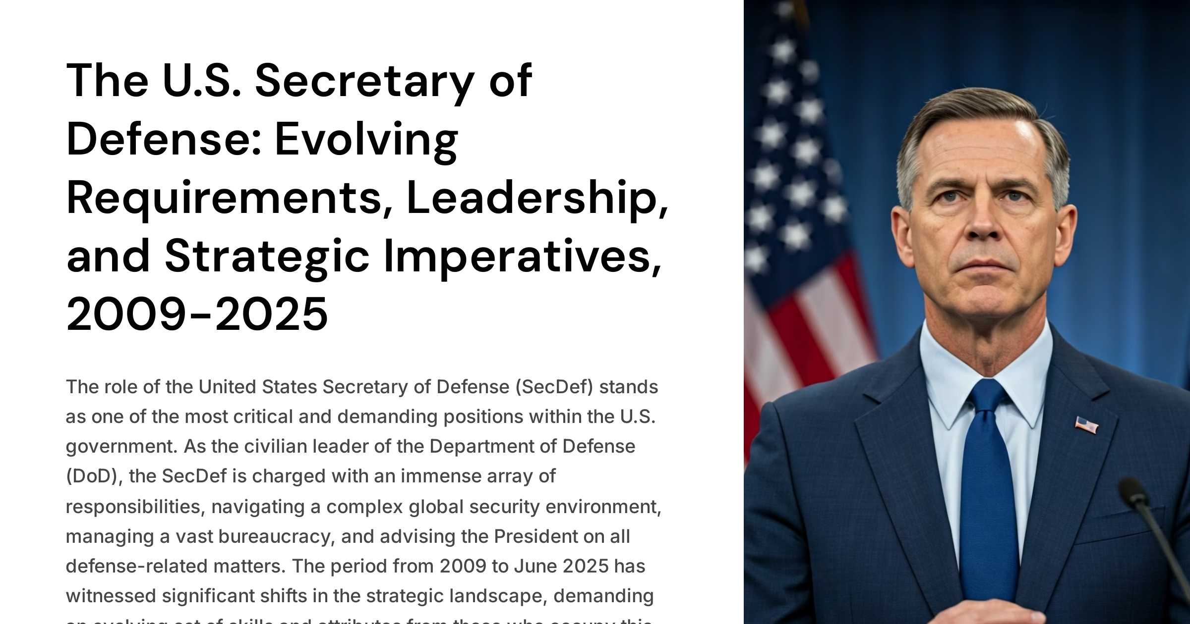apacket2's tweet card. The role of the United States Secretary of Defense (SecDef) stands as one of the most critical and demanding positions within the U.S. government. As the civilian leader of the Department of Defense...