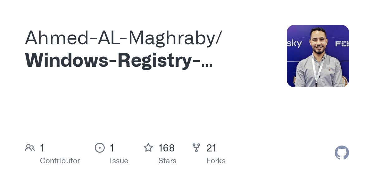 Cyb3rMik3's tweet card. Contribute to Ahmed-AL-Maghraby/Windows-Registry-Analysis-Cheat-Sheet development by creating an account on GitHub.