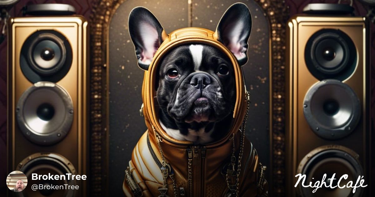 BrokenTreeDist's tweet card. Creation: "A Brindle French Bulldog in a space suit with a ho..." by BrokenTree