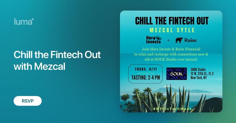 nycallday247's tweet card. Find your sublime during NY Fintech Week with a mezcal tasting to chill the fintech out. Join Caitlin White of Hera Invests and Wes Belden of Raise Financial,…