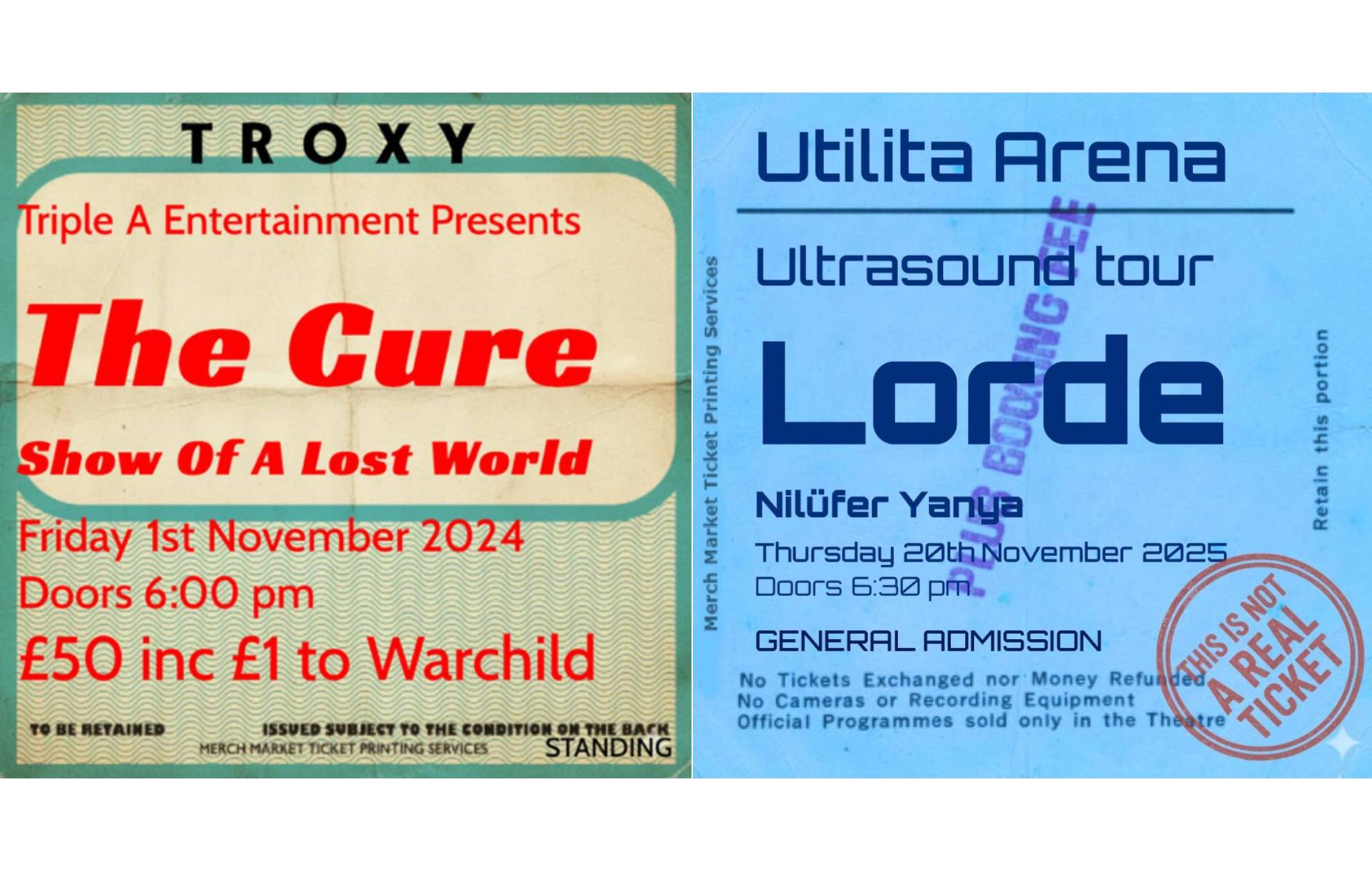 NME's tweet card. Tim Burgess unveils vintage souvenir ticket generator ahead of 2026 London Merch Market – allowing fans to create their own tickets from any show ever