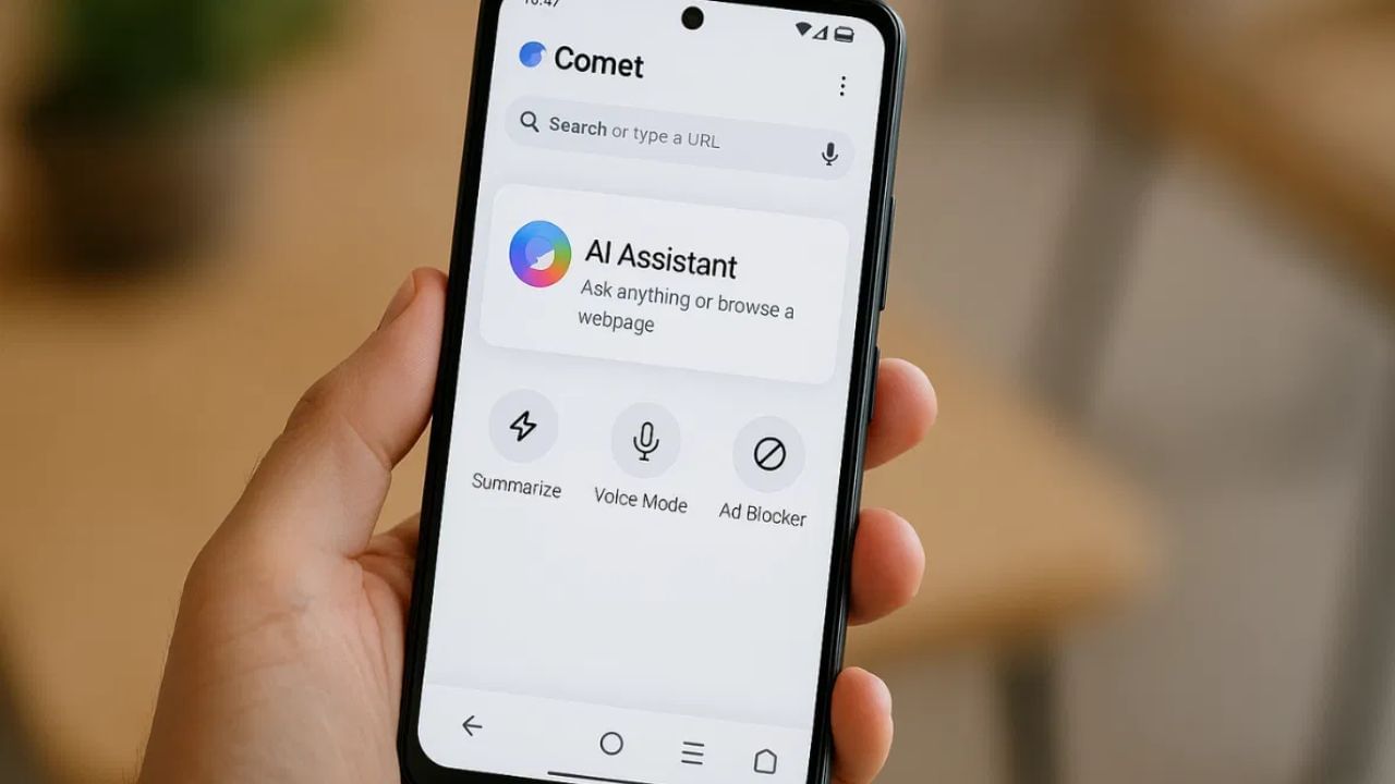 tv9gujarati's tweet card. AI કંપની Perplexity એ તેના Comet AI બ્રાઉઝરનું એન્ડ્રોઇડ વર્ઝન લોન્ચ કર્યું છે. અગાઉ ડેસ્કટોપ સુધી મર્યાદિત આ બ્રાઉઝર હવે મોબાઇલ ઉપકરણો પર પણ સ્માર્ટ અને સરળ બ્રાઉઝિંગ અનુભવ પ્રદાન કરશે. AI સહાયક,...