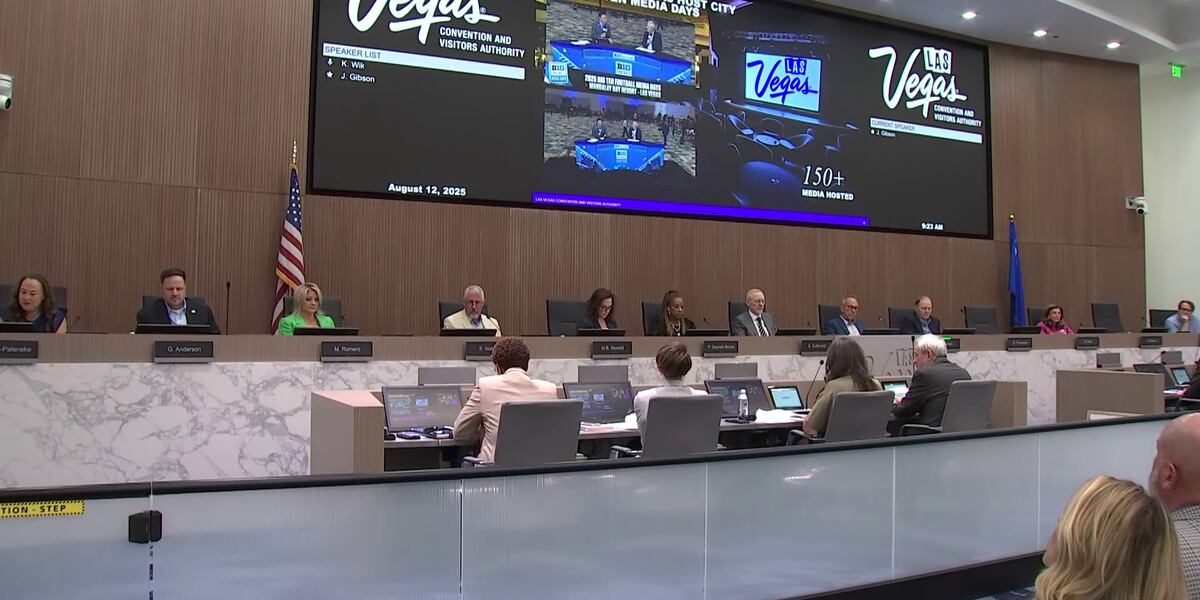 FOX5Vegas's tweet card. LVCVA officials cited tariffs as a significant factor contributing to a decline in international visitors to Las Vegas.