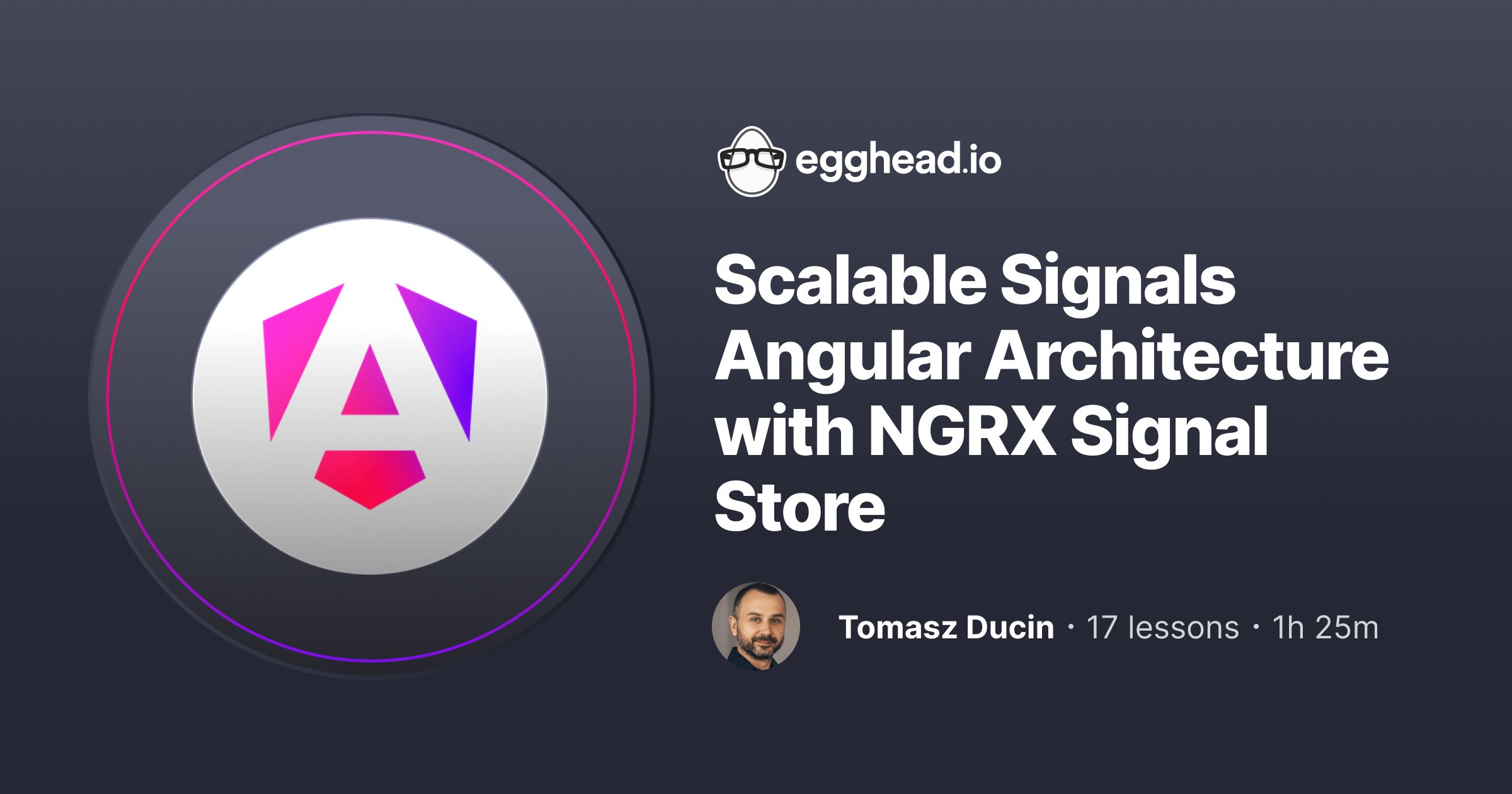 eggheadio's tweet card. This course is perfect for those looking for a lightweight alternative to NgRx Store that scales effortlessly.