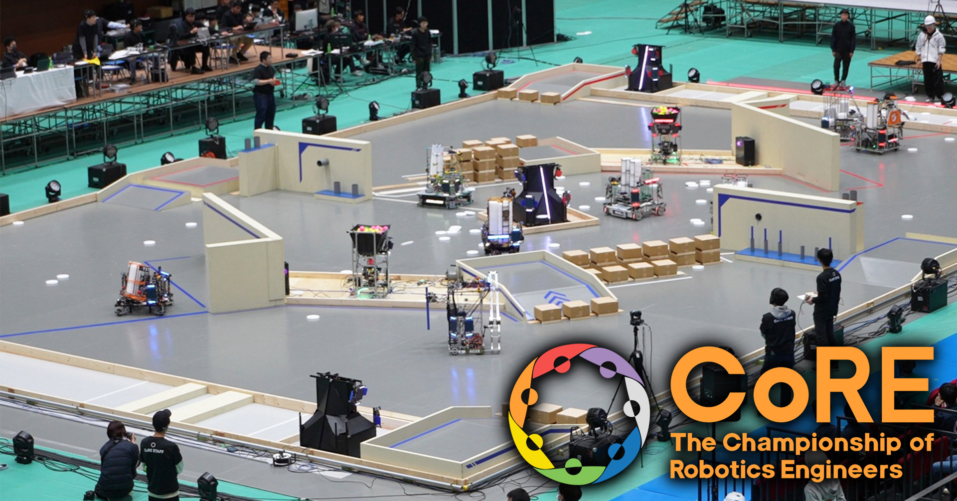 Scramble_CoRE's tweet card. 大型ロボットを一人称視点で操縦して闘い合う姿はまさにFPSゲームを実体化したeスポーツ！エンジニア選手権、通称