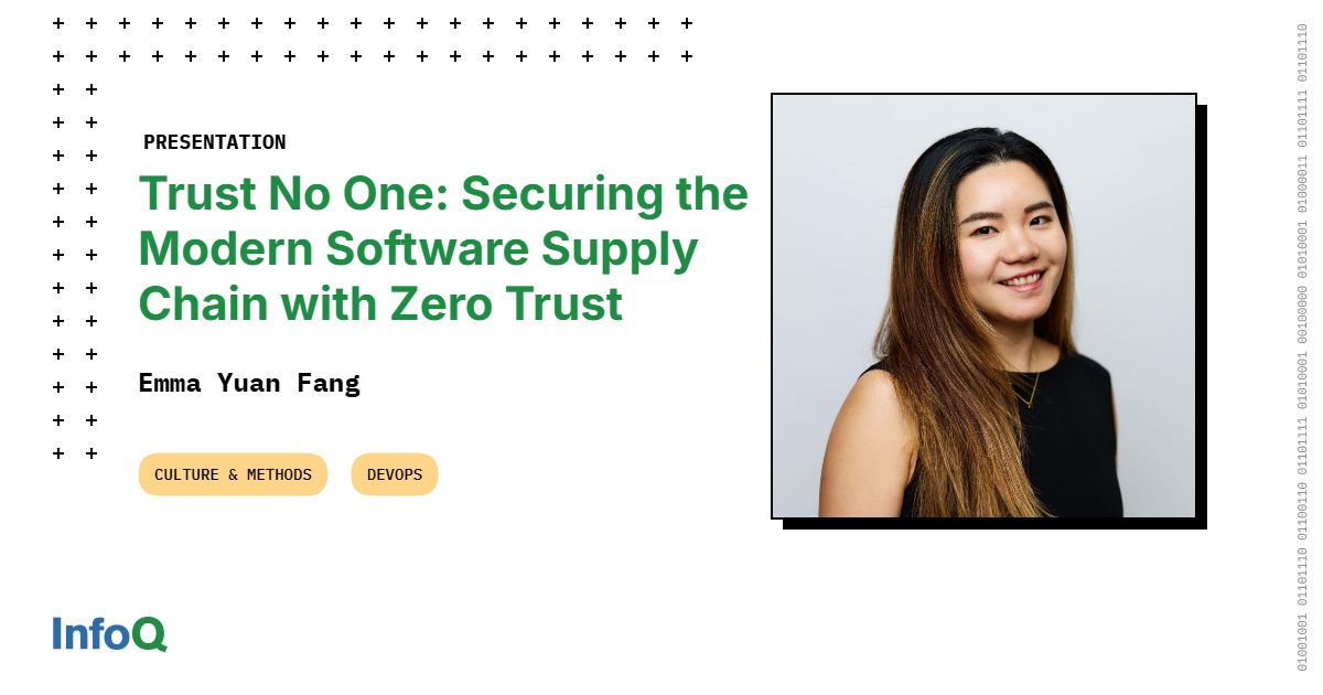 MunshiPremChnd's tweet card. Emma Yuan Fang explains the Zero Trust mindset required to combat modern software supply chain attacks. She details security controls for dependency management, including SBOM (Software Bill of...