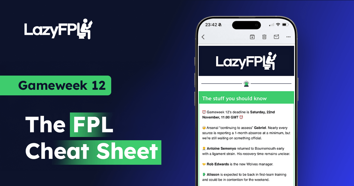LazyFPL's tweet card. Everything you need to know ahead of Gameweek 12.