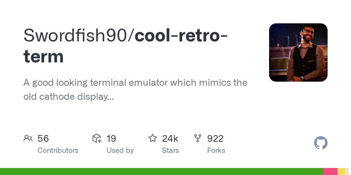 github's tweet card. A good looking terminal emulator which mimics the old cathode display... - Swordfish90/cool-retro-term