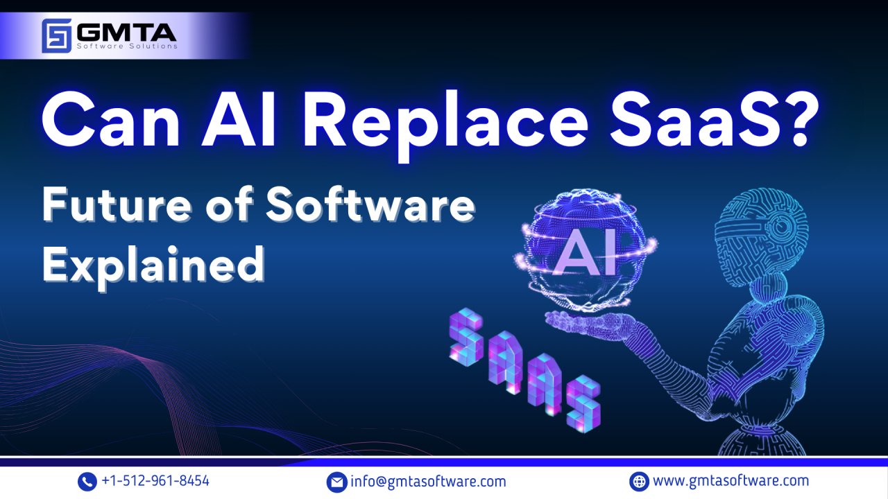 GmtaSoftware's tweet card. AI-powered features are becoming standard in SaaS apps, leading to the big question: can AI replace SaaS as we know it?