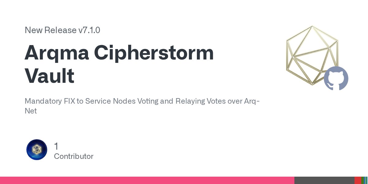 CommunityArq's tweet card. Mandatory FIX to Service Nodes Voting and Relaying Votes over Arq-Net