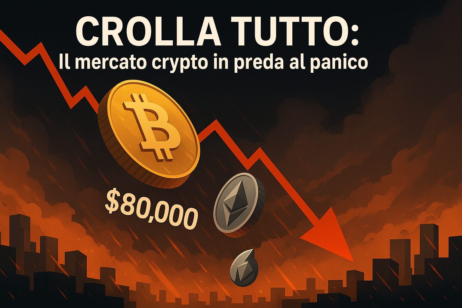 crypto_gateway's tweet card. Nel mercato crypto è PANICO totale. Bitcoin ed Ethereum crollano e le liquidazioni si impennano, è tutto finito per questo ciclo?