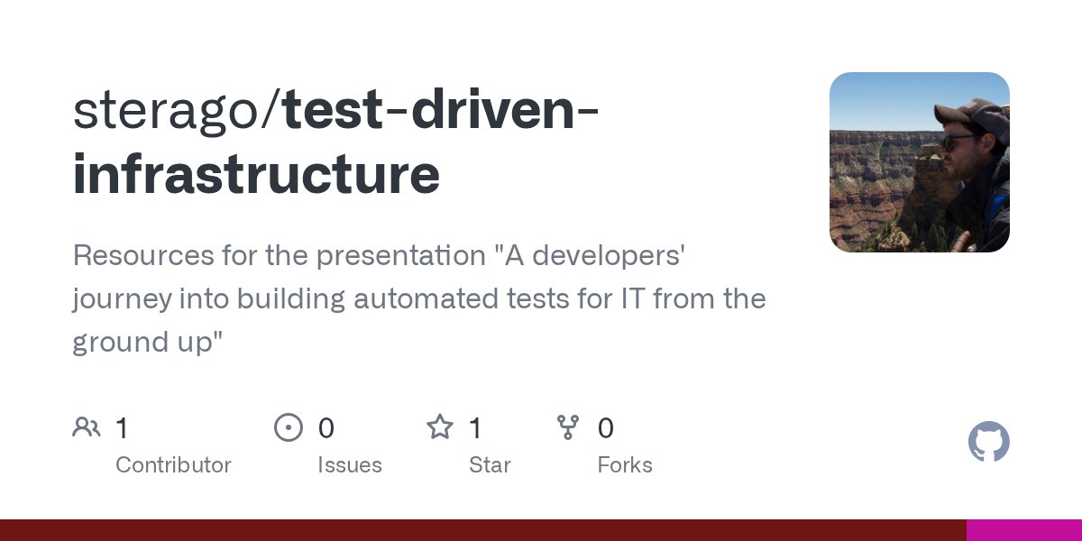 helmoltz's tweet card. Resources for the presentation "A developers' journey into building automated tests for IT from the ground up" - sterago/test-driven-infrastructure