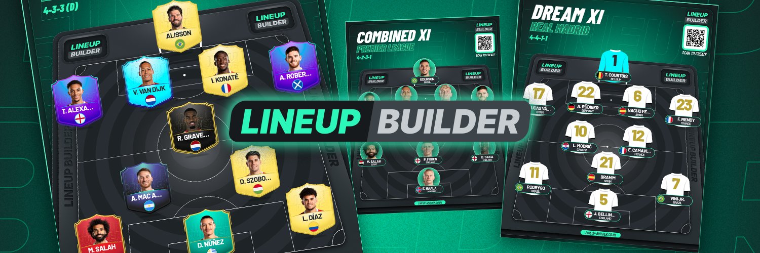 lineupbuilder's tweet card. Create custom football match graphics for free with Lineup Builder Studio. Upload images, add club badges, display scores, and download professional match visuals. Perfect for social media, blogs,...