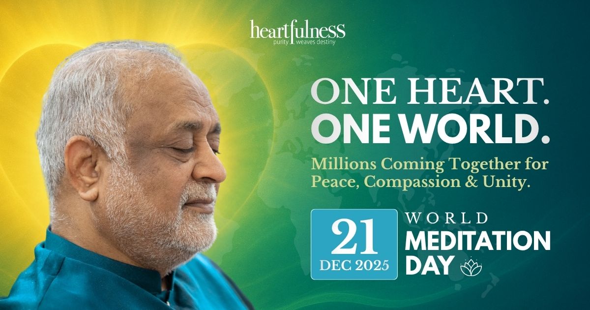 vishwas211085's tweet card. World Meditation Day 2025. Sit in silence for 20 mins of guided Heartfulness meditation for peace