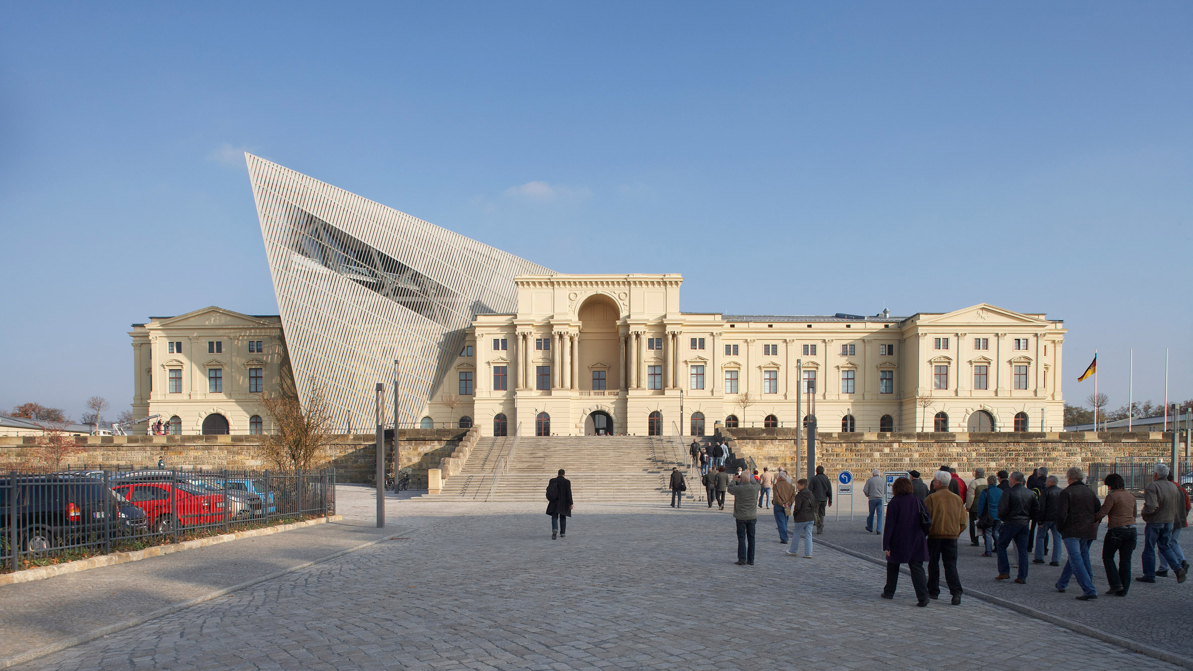 dezeen's tweet card. Next up in our series on deconstructivism is Daniel Libeskind's extension to the Museum of Military History in Dresden, Germany.