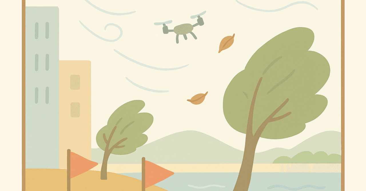 dronepilotwords's tweet card. 【重要ワード#06】気象判断（風・突風）——平均より“変動幅”を見る 概要 　同じ平均風速でも、突風の幅が大きい環境では操縦負荷と安全余裕が大きく変わる。建物や地形による局所的な乱流で、一瞬の横風が機体姿勢を乱すことがある。 運用で押さえるポイント ・ビル街の風の谷、港湾のクレーン付近、堤防・海沿い、山陰と尾根の吹き下ろしなど、乱れが生まれる場所を把握する。 ・現地では、旗、煙、木の揺れ、水...