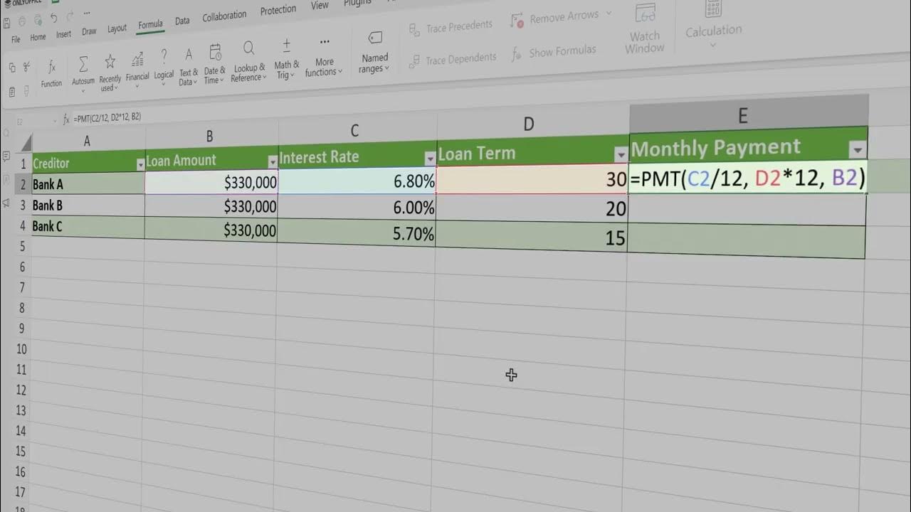 only_office's tweet card. PMT formula in spreadsheets: How to use it and calculate mortgage...