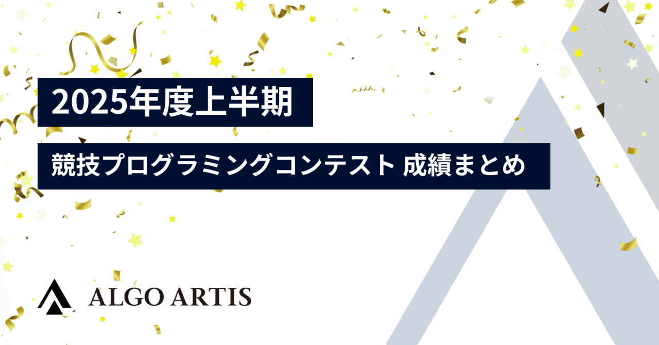 algo_artis's tweet card. 2025年度もあっという間に折り返し地点。 今日は、この上半期（4〜9月）に ALGO ARTIS アルゴリズムエンジニアたちが挑んだ、競技プログラミングコンテストでの活躍を振り返ります。 世界大会での“人類2位” 獲得をはじめ、 AtCoder就職人気ランキングではGoogleなどグローバルリーダー企業に並ぶ3位にランクイン。 ALGO ARTIS の“技術力”が、さまざまな形で評価された...