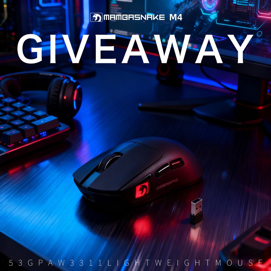 SmokeTalksTech2's tweet card. MAMBASNAKE GIVEAWAY ROUND 32！ PRIZE M4 MOUSE Ultra-responsive gaming product for ultimate performance! The winner will be randomly selected by the system and announced on Nov. 21. Fans from all over...