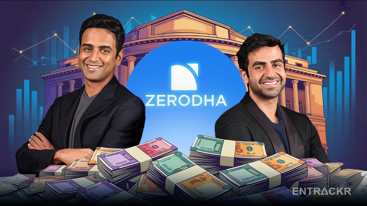 entrackr's tweet card. Zerodha’s revenue from operations decreased to Rs 8,847 crore in FY25 from Rs 9,993 crore in FY24, according to its financial statements sourced from the RoC.