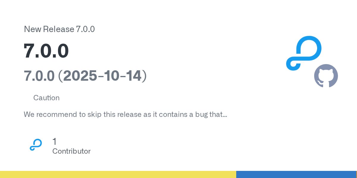 ParsePlatform's tweet card. 7.0.0 (2025-10-14) CautionWe recommend to skip this release as it contains a bug that introduces a breaking change in the format of Parse Server 5xx responses. The issue has been fixed in 7.0.1. B...