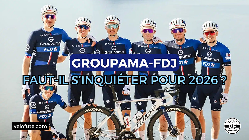 VeloFute's tweet card. Comment expliquer la chute au classement UCI de Groupama-FDJ de la 7e à la 17e place mondiale entre 2023 et 2025 ? Faut-il s'inquiéter pour les hommes de Marc Madiot ? Voici notre analyse