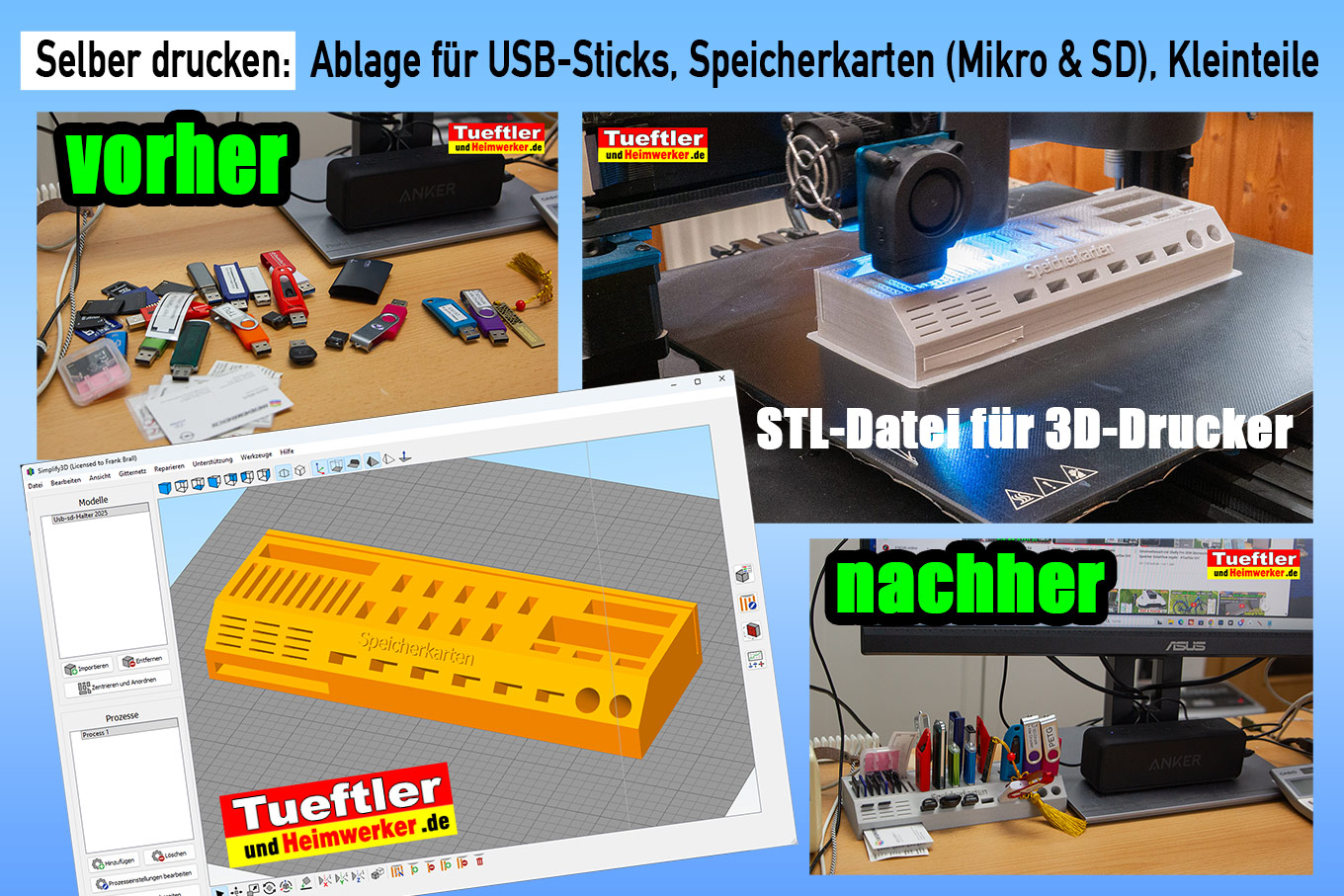 TechTueftler's tweet card. 3D-Modell für Schreibtisch-Organizer. Ideale Ablage für USB-Sticks, Speicherkarten usw. Kostenfreie STL-Datei zum Ausdruck auf 3D-Drucker herunterladen