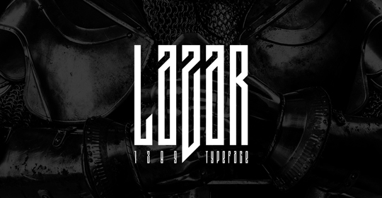 wolfydesign's tweet card. Lazar1389 Display Typeface features ultra tall and compressed style with sharp angles, inspired by Serbian medieval history. Download FREE Cyrillic version.