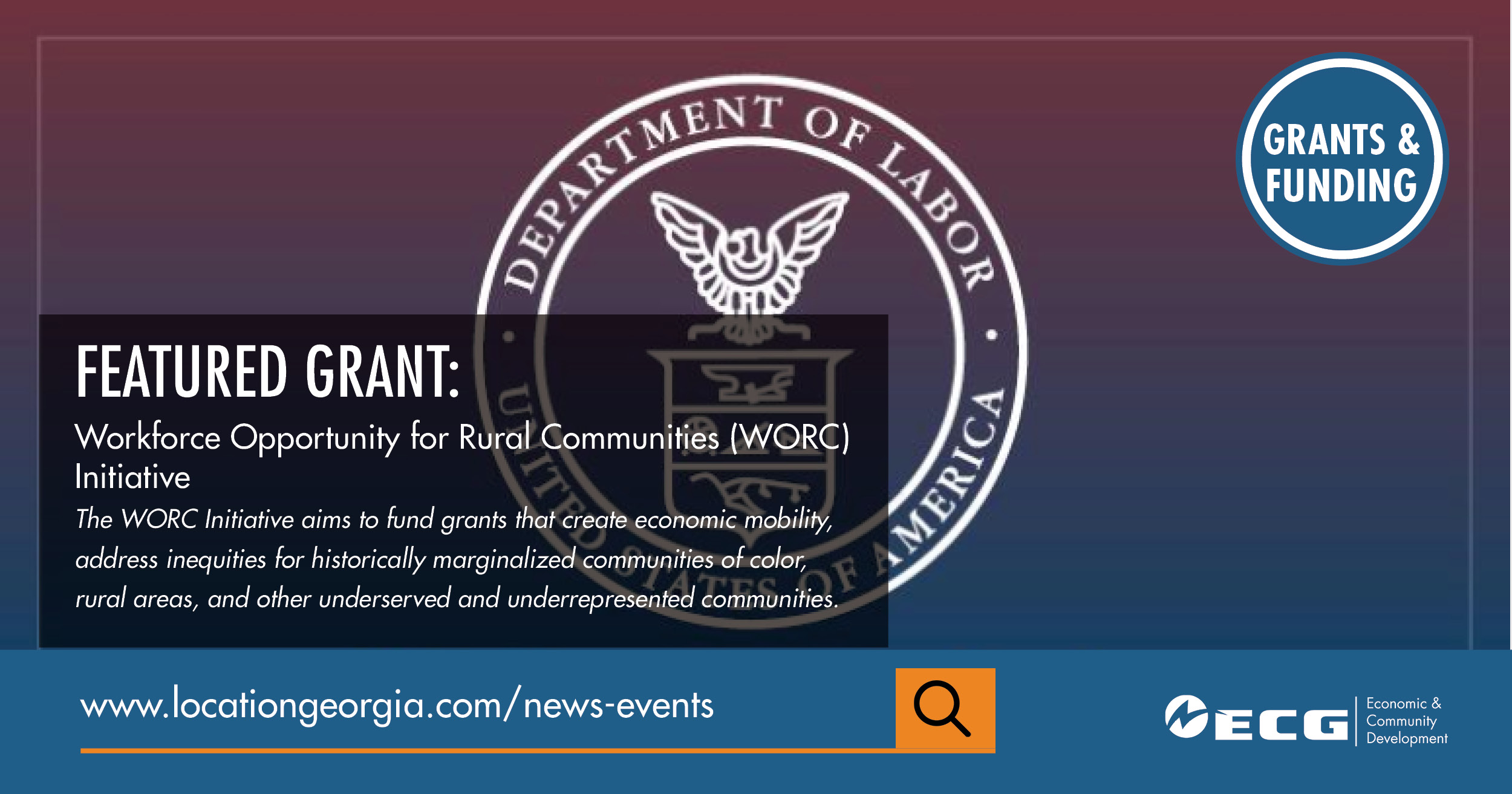 ECGLocationGA's tweet card. Featured funding for the month of June is from the Department of Labor. The Initiative aims to fund grants that create economic mobility, address inequities for historically marginalized communities...