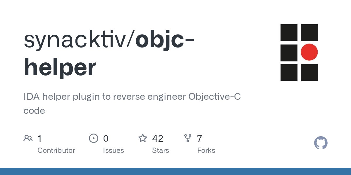 v1csec's tweet card. IDA helper plugin to reverse engineer Objective-C code - synacktiv/objc-helper