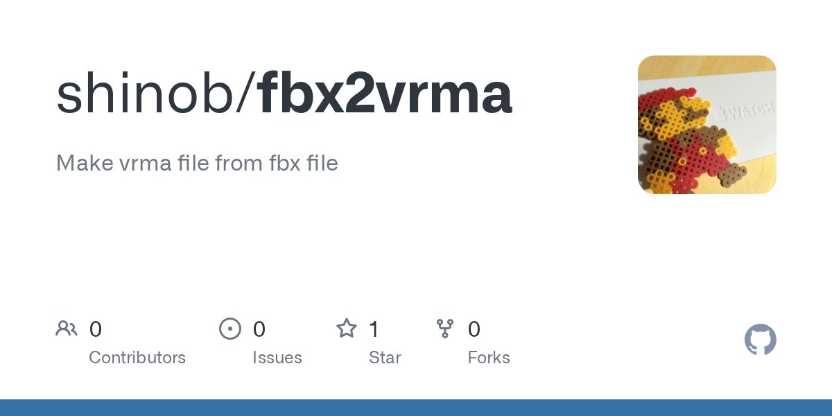 mix_dvd's tweet card. Make vrma file from fbx file. Contribute to shinob/fbx2vrma development by creating an account on GitHub.
