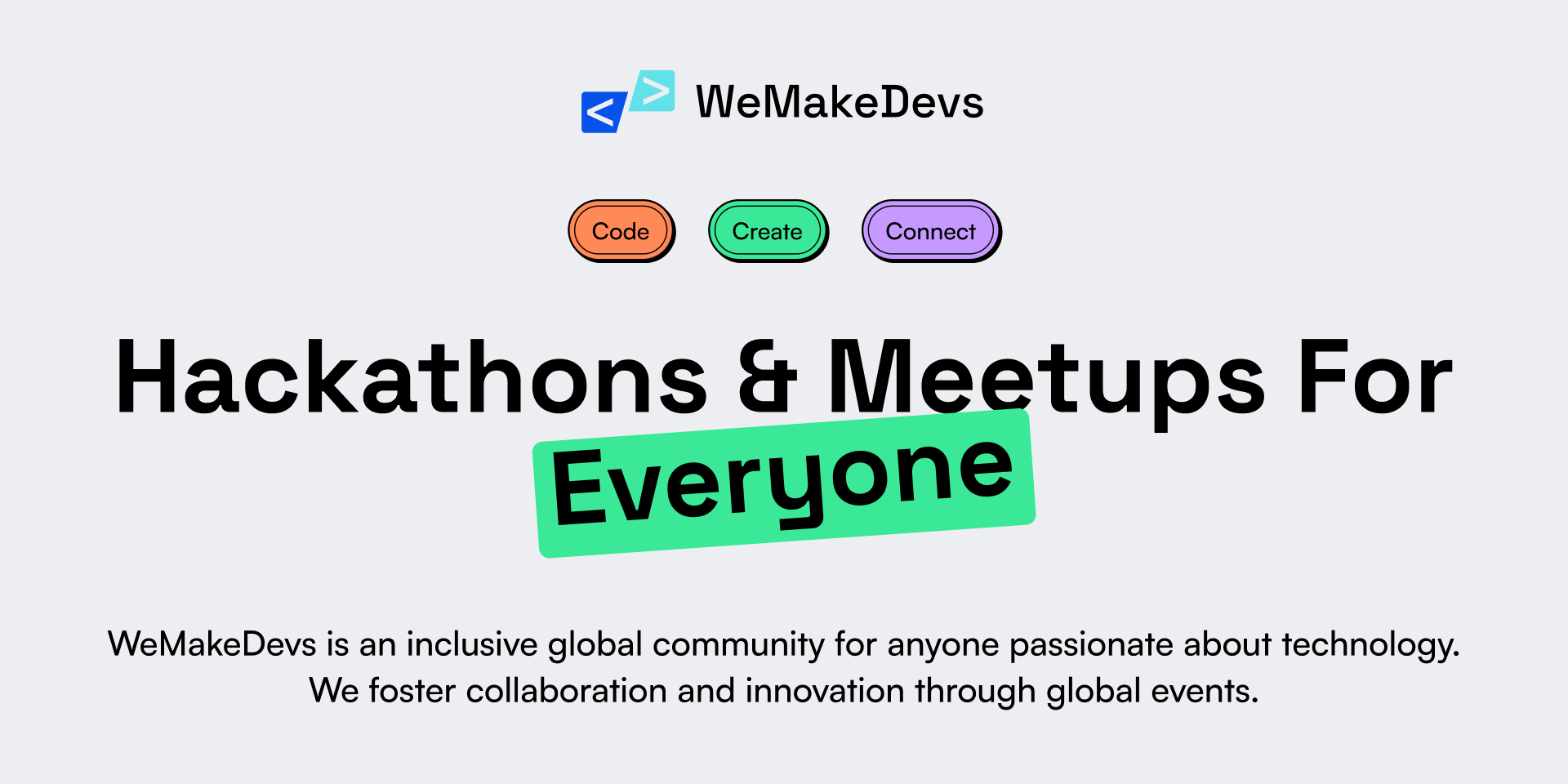 WeMakeDevs's tweet card. WeMakeDevs is an inclusive global community for anyone passionate about technology. We foster collaboration and innovation through global events.