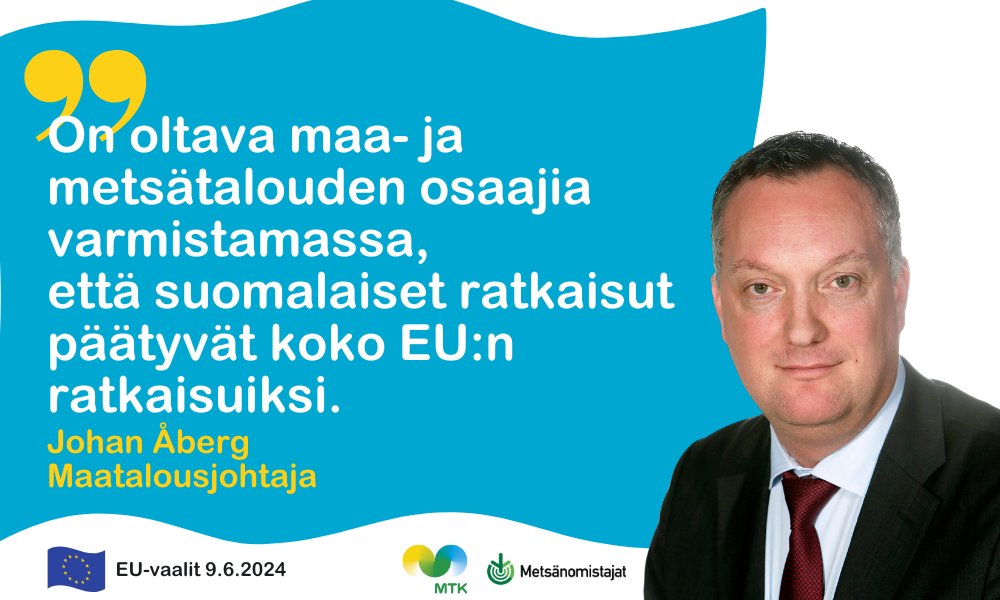 JussiMart's tweet card. EU-vaalit ovat erityisesti maatalousyrittäjille tärkeät, koska EU:ssa päätetään monista Suomen maatalouden tulevaisuudelle merkittävistä asioista. Viimeksi äänestysaktiivisuus jäi hälyttävän alhais...