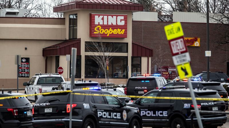 CNN's tweet card. Ten people, including a police officer, were killed Monday after a gunman opened fire in a grocery store in Boulder, Colorado. Follow here for the latest.