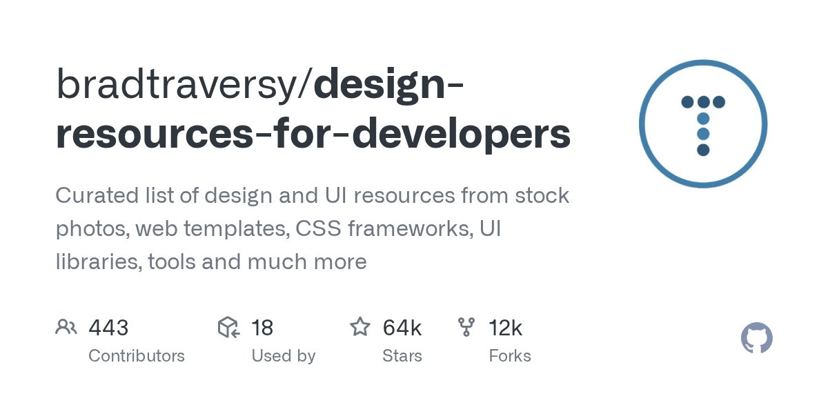 traversymedia's tweet card. Curated list of design and UI resources from stock photos, web templates, CSS frameworks, UI libraries, tools and much more - bradtraversy/design-resources-for-developers