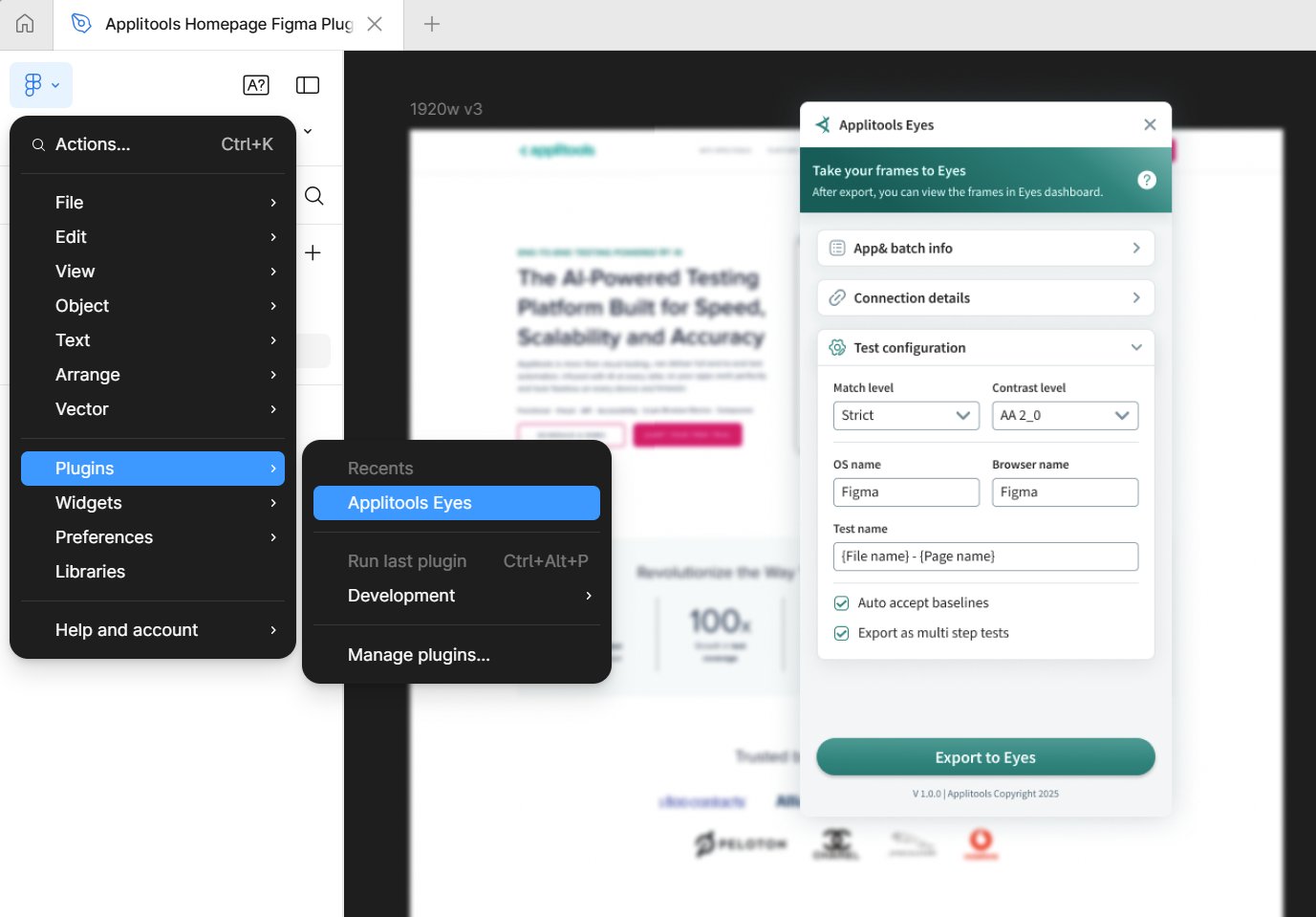 Applitools's tweet card. Use the Applitools Eyes Figma Plugin to test and compare designs against your live app. Catch visual changes early to confirm UI accuracy.