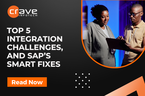 CraveInfotech's tweet card. Discover how SAP Integration Suite tackles the top 5 integration challenges, connecting systems faster, improving visibility, and accelerating innovation with Crave InfoTech.