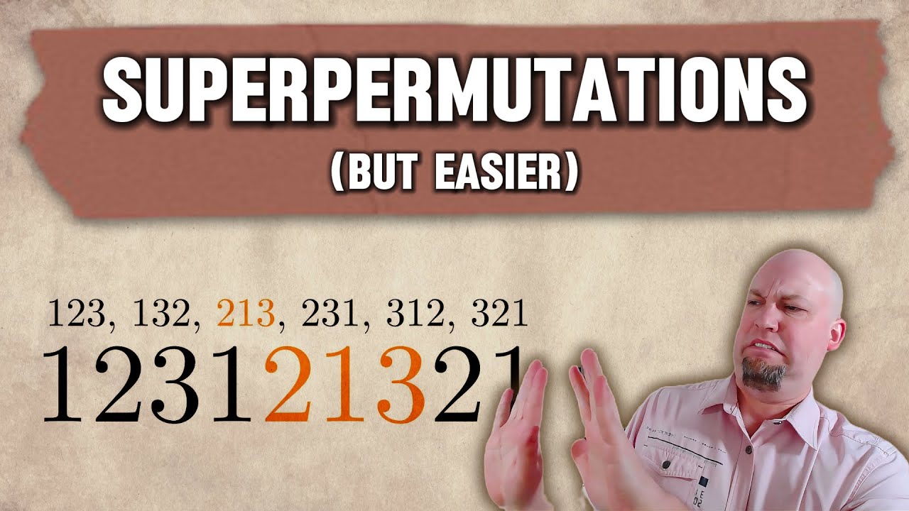 NathanielMath's tweet card. Superpermutations but Easier - Minimal Injective Superstrings