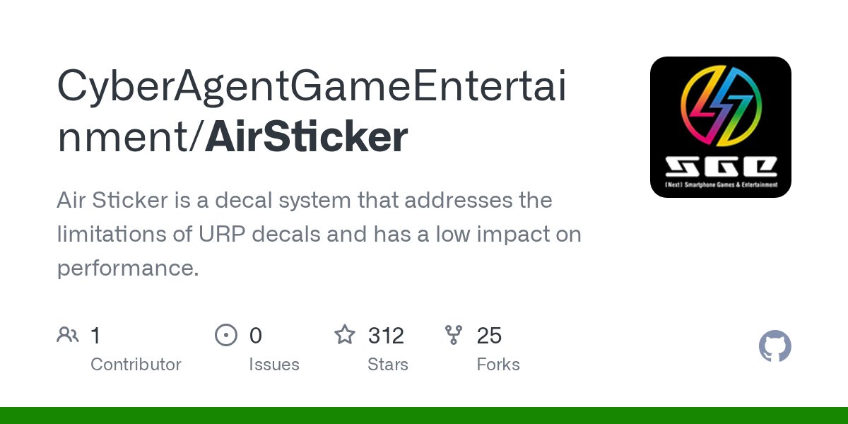 ca_developers's tweet card. Air Sticker is a decal system that addresses the limitations of URP decals and has a low impact on performance. - CyberAgentGameEntertainment/AirSticker